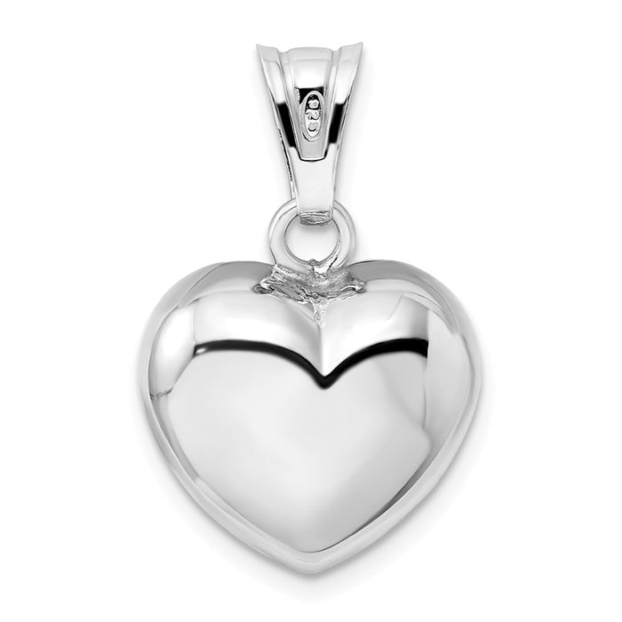 Million Charms 925 Sterling Silver Rhodium-Plated Polished Bell Inside Puffed Heart Pendant