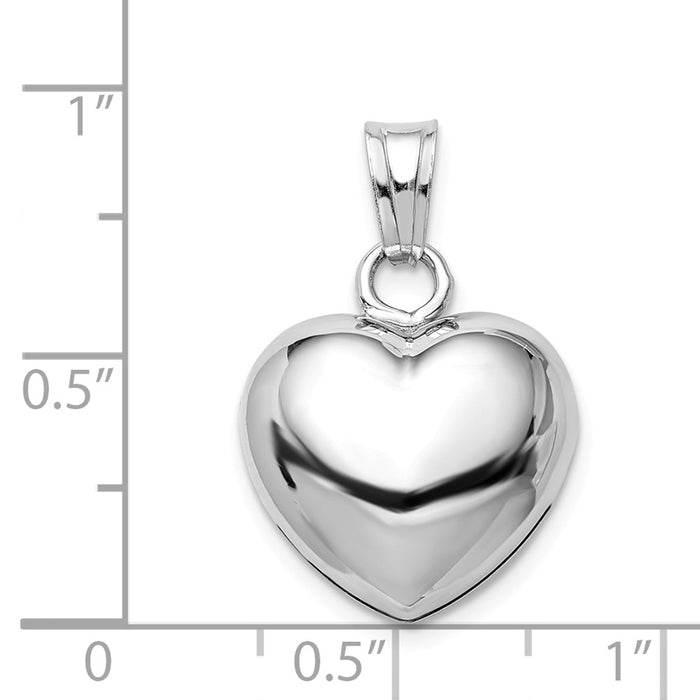 Million Charms 925 Sterling Silver Rhodium-Plated Polished Bell Inside Puffed Heart Pendant