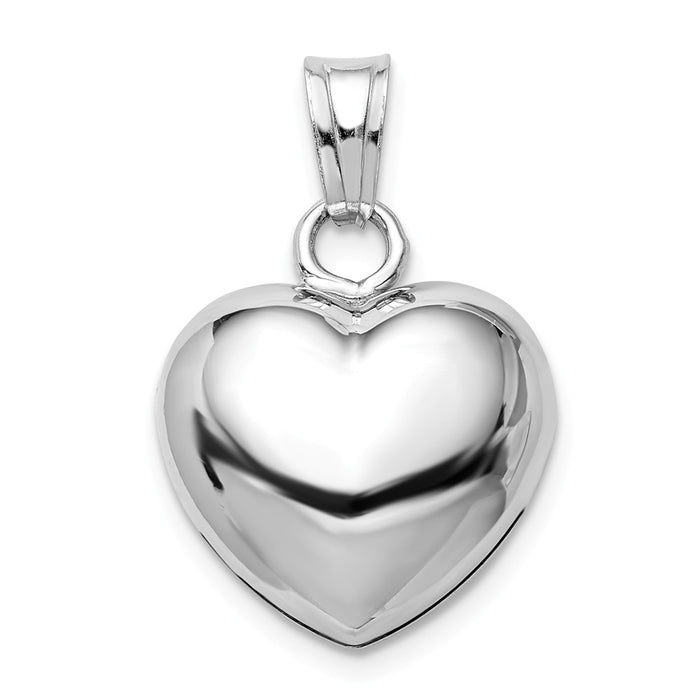 Million Charms 925 Sterling Silver Rhodium-Plated Polished Bell Inside Puffed Heart Pendant