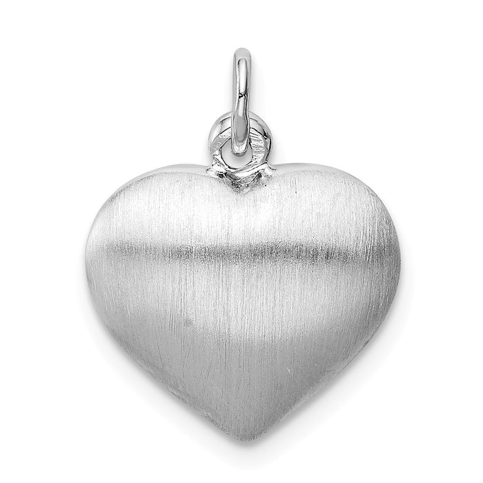 Million Charms 925 Sterling Silver Rhodium-Plated Brushed/Polished Reversible Puffed Heart Pen