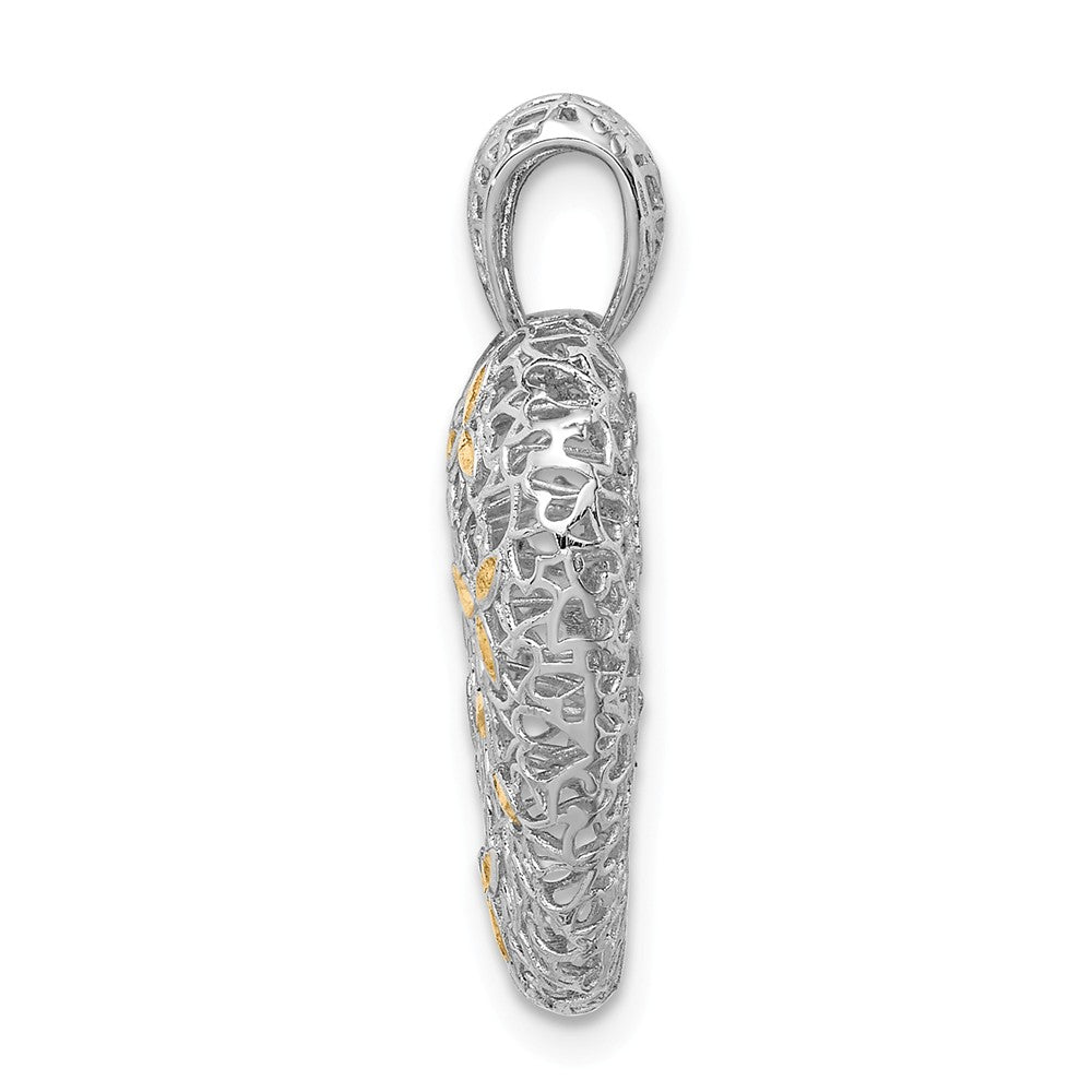 Million Charms 925 Sterling Silver Rhodium-Plated Diamond-Cut Hollow Heart Pendant