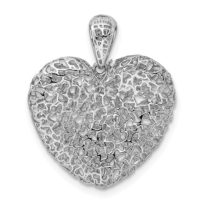 Million Charms 925 Sterling Silver Rhodium-Plated Diamond-Cut Hollow Heart Pendant