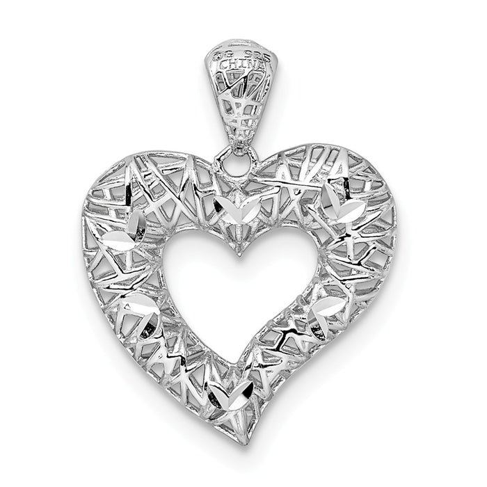 Million Charms 925 Sterling Silver Rhodium-Plated Polished Diamond-Cut Heart Pendant