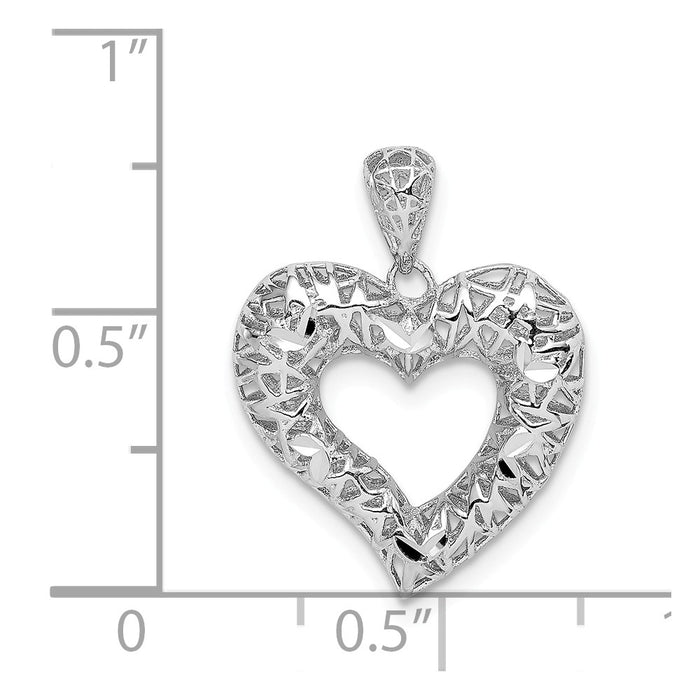 Million Charms 925 Sterling Silver Rhodium-Plated Polished Diamond-Cut Heart Pendant