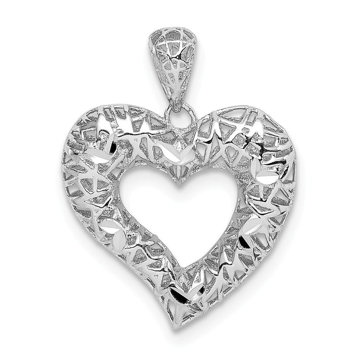 Million Charms 925 Sterling Silver Rhodium-Plated Polished Diamond-Cut Heart Pendant