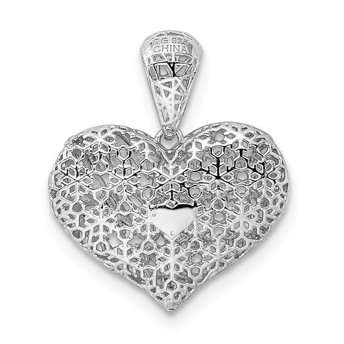 Million Charms 925 Sterling Silver Rhodium-Plated Diamond-Cut Merry Christmas Heart Pendant