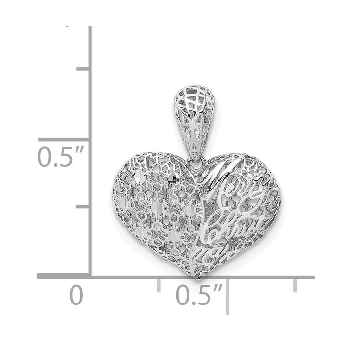 Million Charms 925 Sterling Silver Rhodium-Plated Diamond-Cut Merry Christmas Heart Pendant