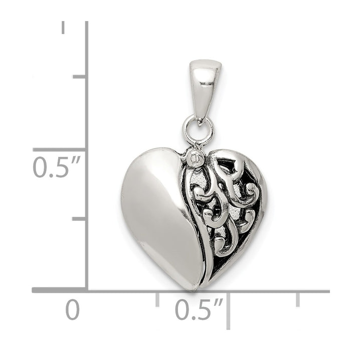 Million Charms 925 Sterling Silver Antiqued Moveable Heart Pendant