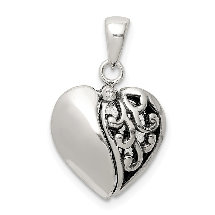 Million Charms 925 Sterling Silver Antiqued Moveable Heart Pendant