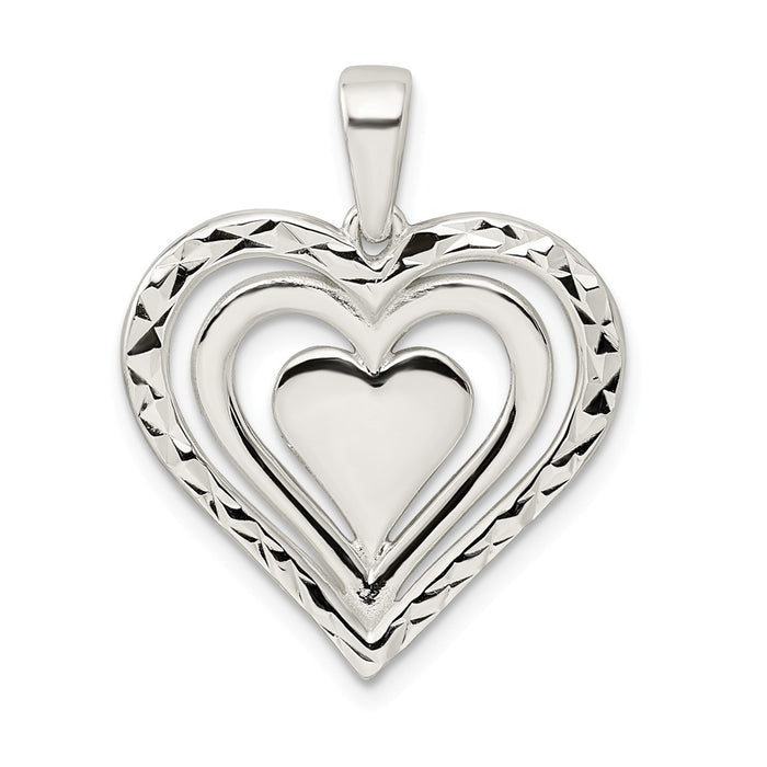 Million Charms 925 Sterling Silver Diamond-Cut Heart Pendant