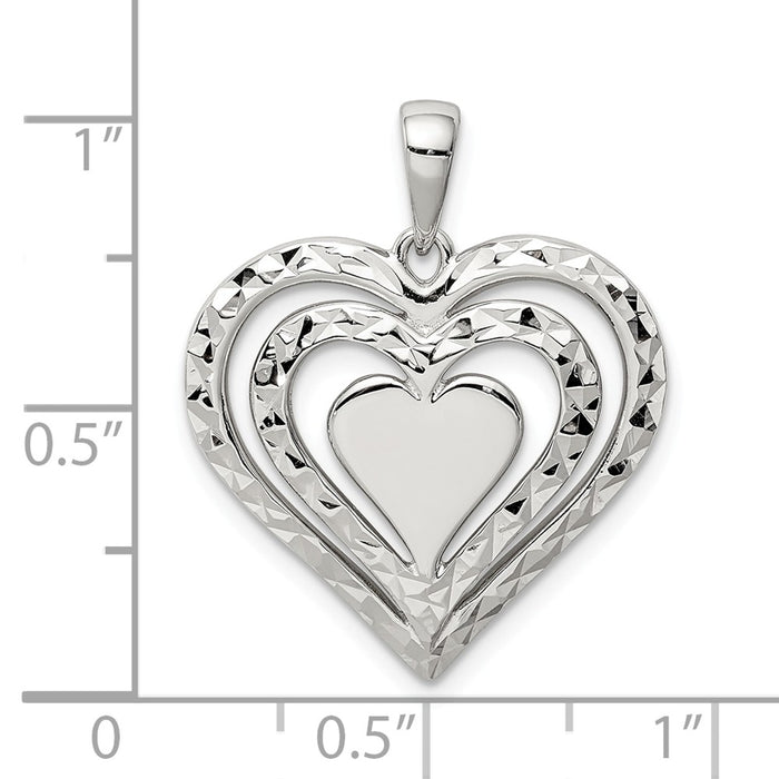 Million Charms 925 Sterling Silver Diamond-Cut Heart Pendant