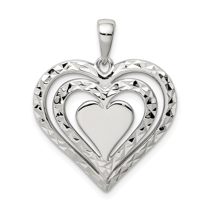 Million Charms 925 Sterling Silver Diamond-Cut Heart Pendant