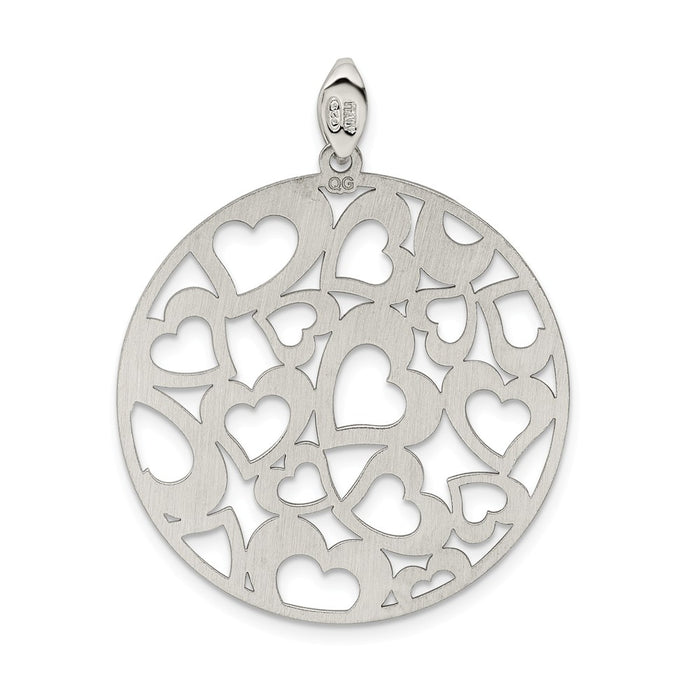 Million Charms 925 Sterling Silver Brushed Hearts Round Pendant