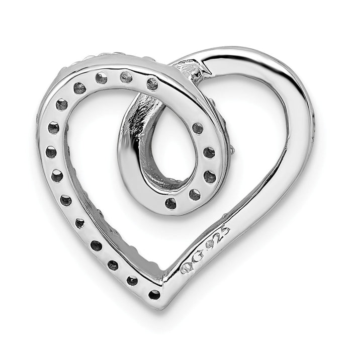 Million Charms 925 Sterling Silver Rhodium-Plated (Cubic Zirconia) CZ Heart Pendant Slide