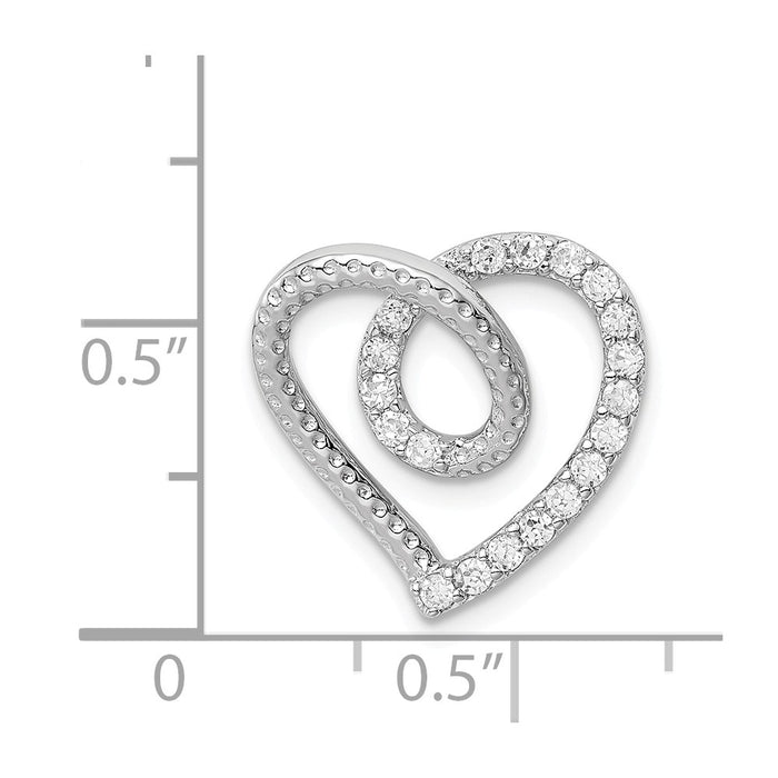 Million Charms 925 Sterling Silver Rhodium-Plated (Cubic Zirconia) CZ Heart Pendant Slide