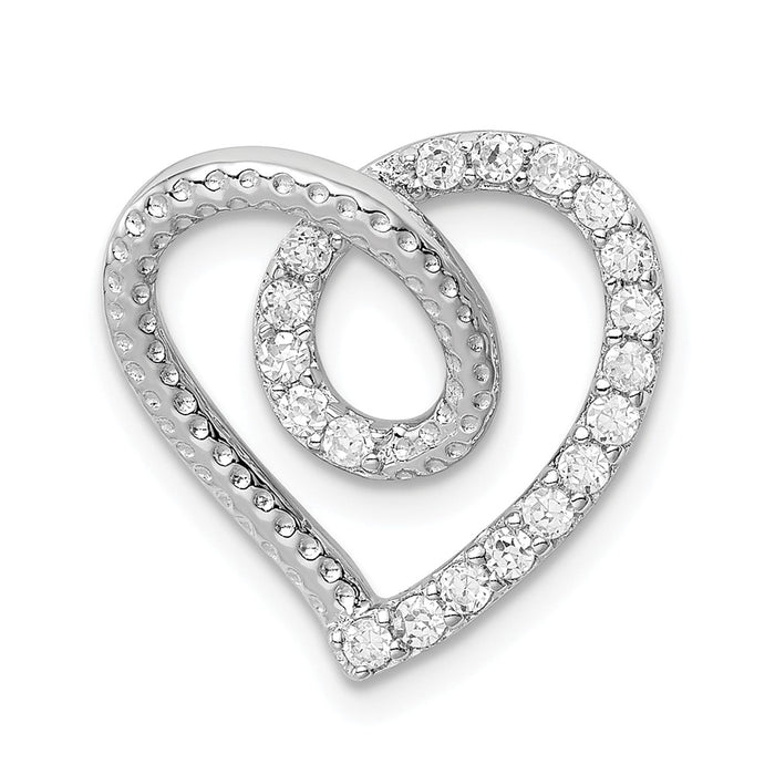 Million Charms 925 Sterling Silver Rhodium-Plated (Cubic Zirconia) CZ Heart Pendant Slide