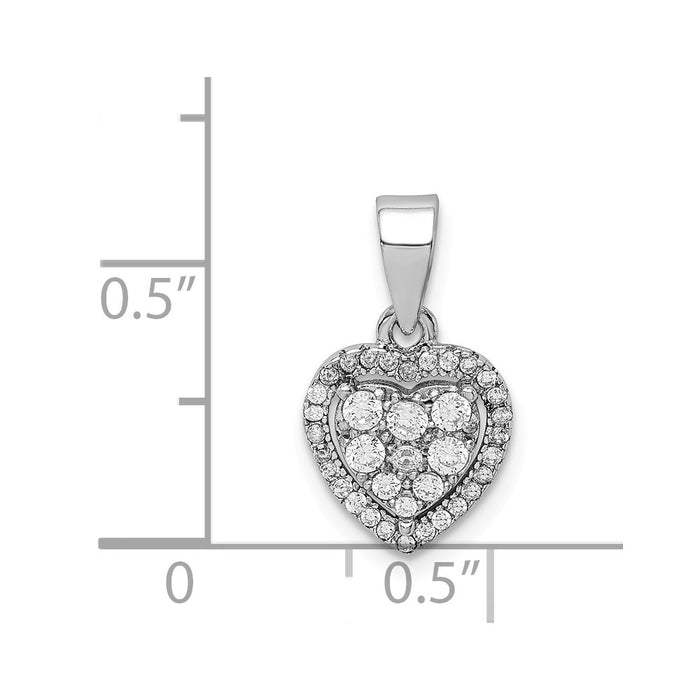 Million Charms 925 Sterling Silver Rhodium-Plated Pave (Cubic Zirconia) CZ Heart Pendant