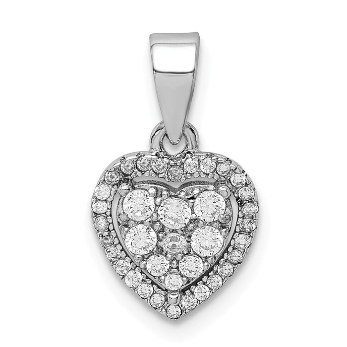 Million Charms 925 Sterling Silver Rhodium-Plated Pave (Cubic Zirconia) CZ Heart Pendant