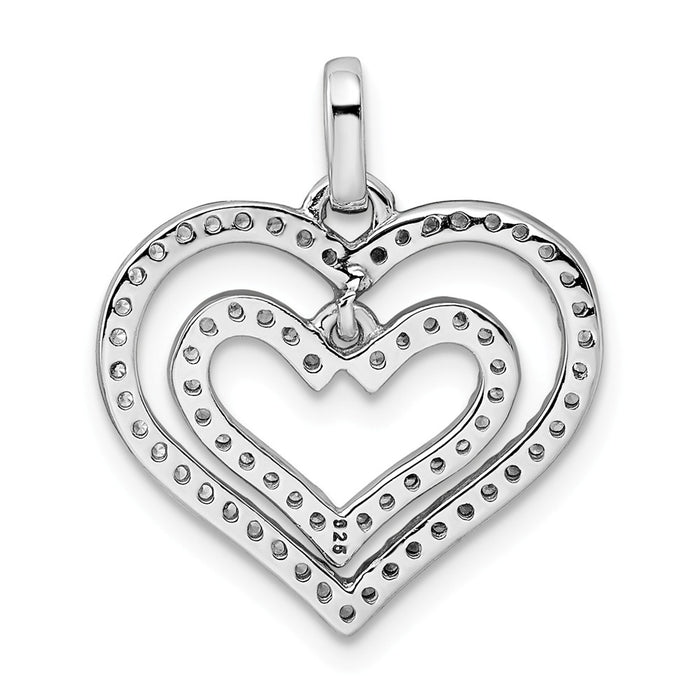 Million Charms 925 Sterling Silver Rhodium-Plated (Cubic Zirconia) CZ Double Heart Pendant