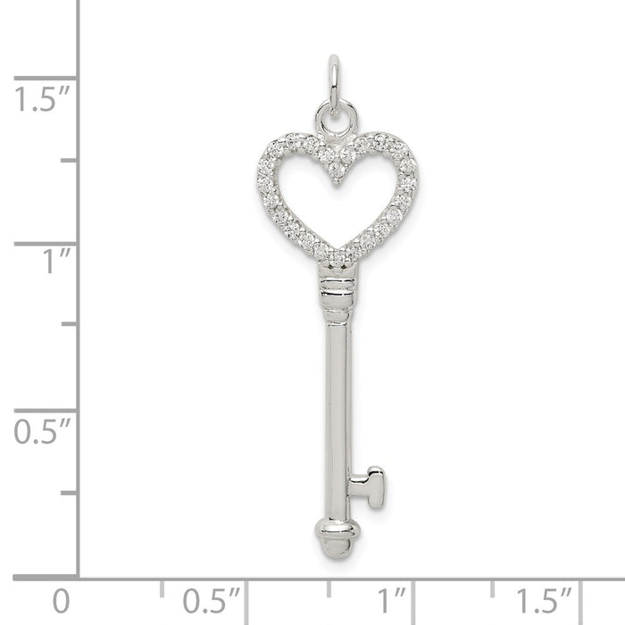 Million Charms 925 Sterling Silver (Cubic Zirconia) CZ Heart Key Pendant