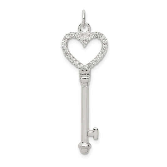 Million Charms 925 Sterling Silver (Cubic Zirconia) CZ Heart Key Pendant