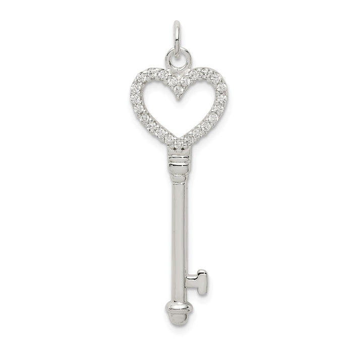 Million Charms 925 Sterling Silver (Cubic Zirconia) CZ Heart Key Pendant