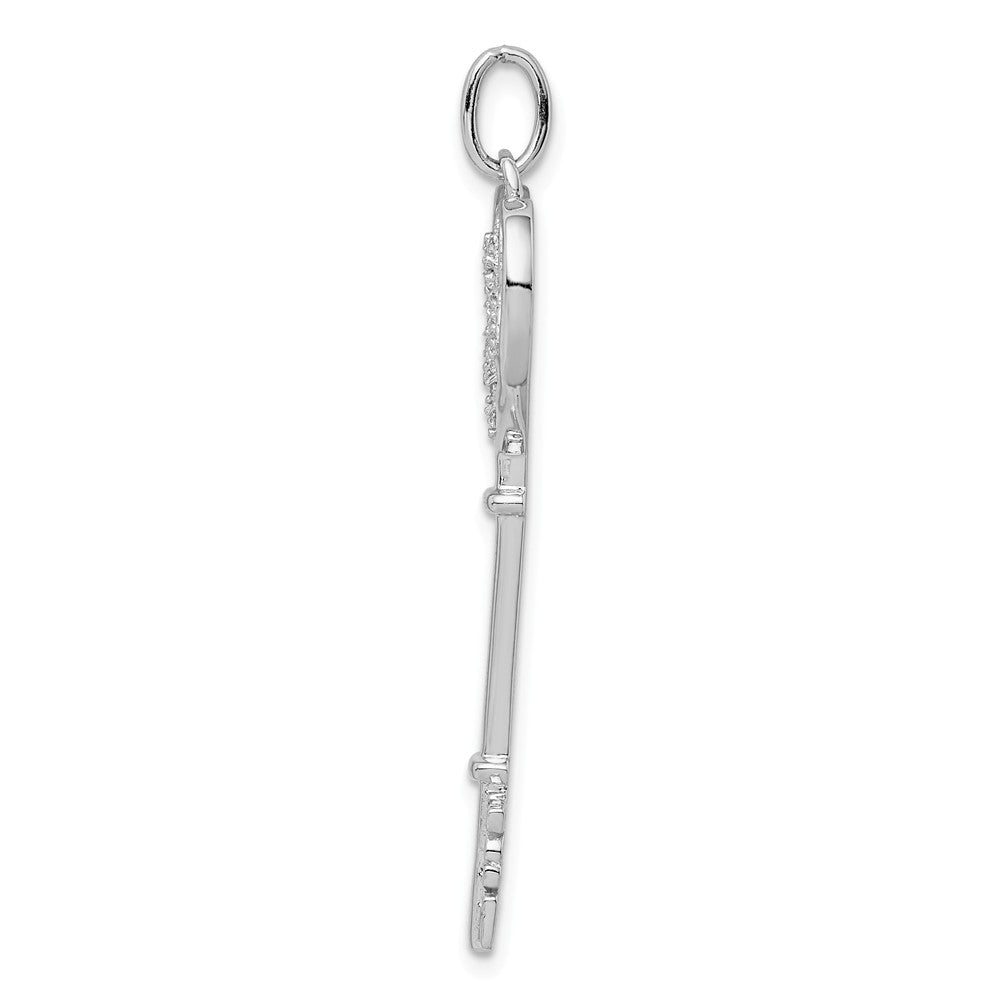 Million Charms 925 Sterling Silver Rhod-Plated (Cubic Zirconia) CZ Love Key Pendant