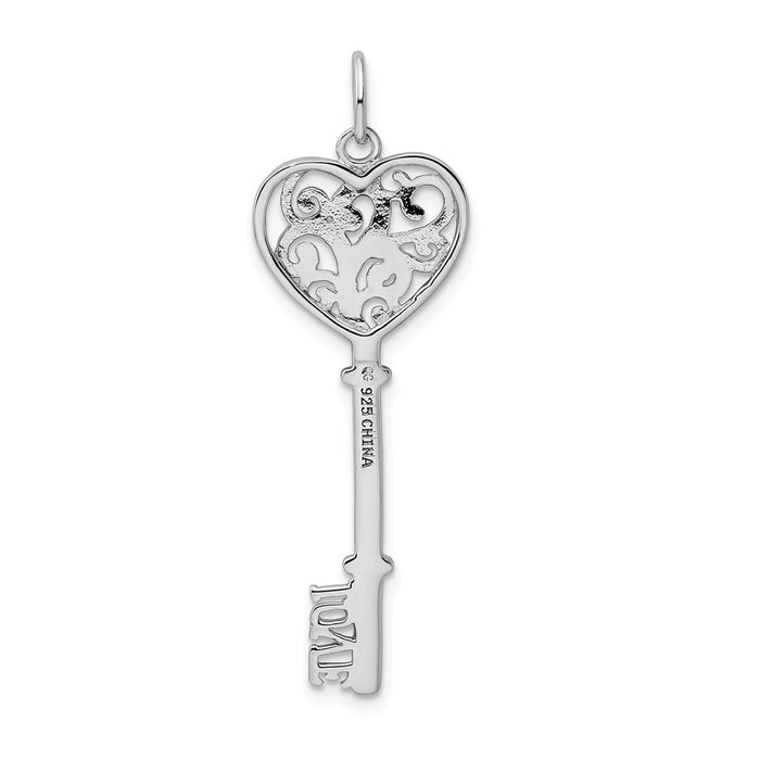 Million Charms 925 Sterling Silver Rhod-Plated (Cubic Zirconia) CZ Love Key Pendant