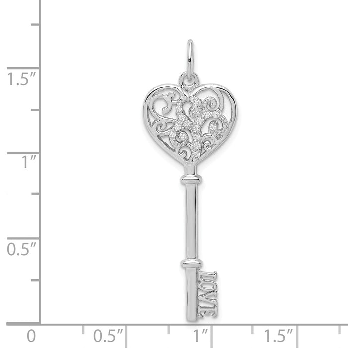 Million Charms 925 Sterling Silver Rhod-Plated (Cubic Zirconia) CZ Love Key Pendant