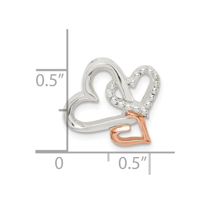 Million Charms 925 Sterling Silver & Rose Tone Heart Chain Slide