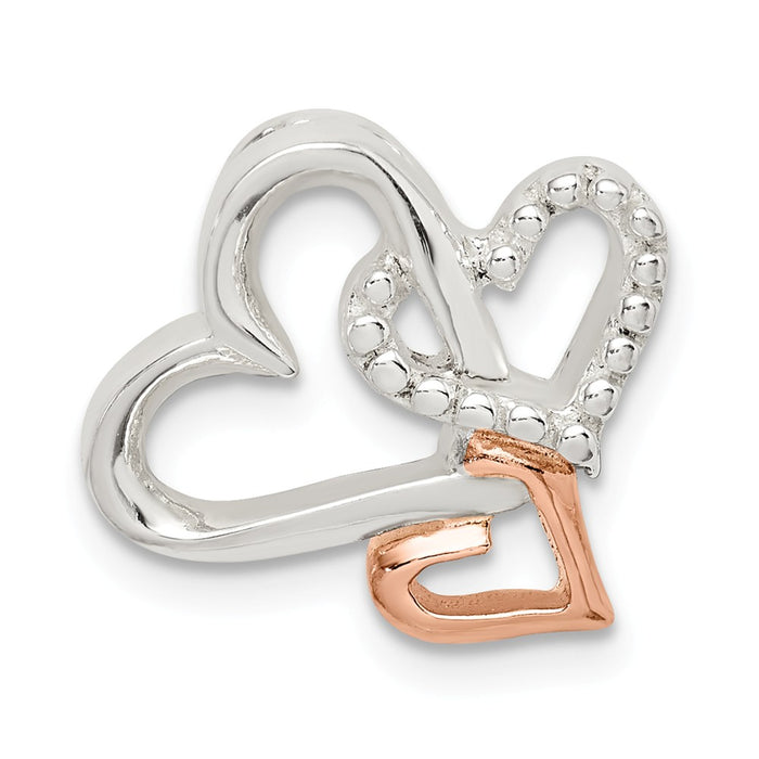 Million Charms 925 Sterling Silver & Rose Tone Heart Chain Slide