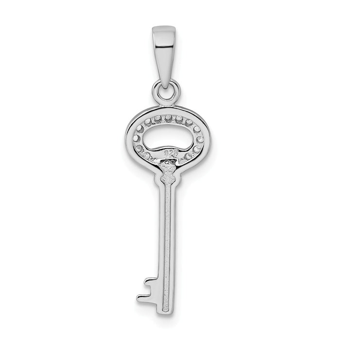 Million Charms 925 Sterling Silver Rhodium-Plated (Cubic Zirconia) CZ Key Pendant