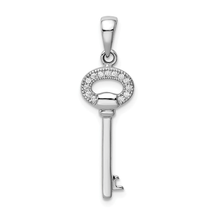 Million Charms 925 Sterling Silver Rhodium-Plated (Cubic Zirconia) CZ Key Pendant