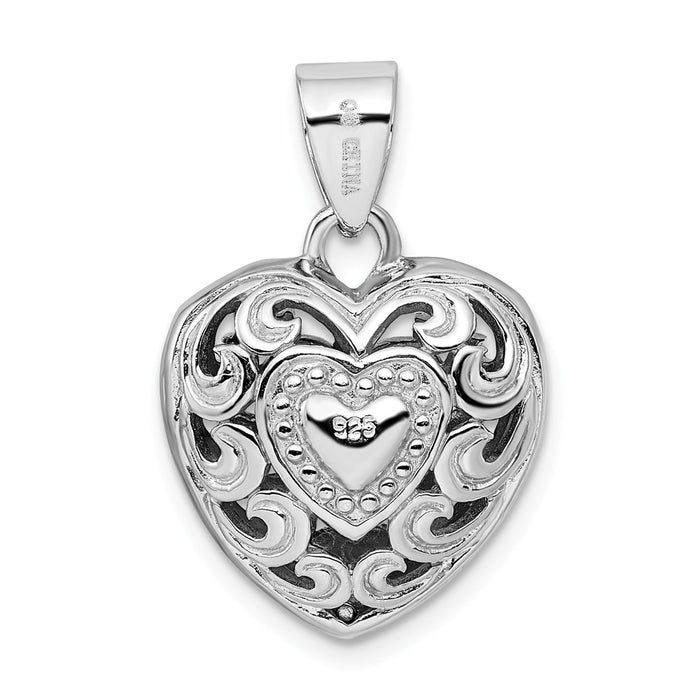 Million Charms 925 Sterling Silver Rhodium-Plated Cut-Out Heart Swirl Pendant