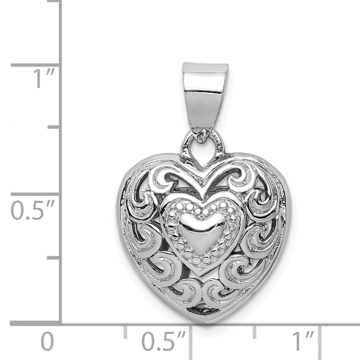 Million Charms 925 Sterling Silver Rhodium-Plated Cut-Out Heart Swirl Pendant