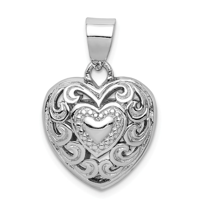 Million Charms 925 Sterling Silver Rhodium-Plated Cut-Out Heart Swirl Pendant