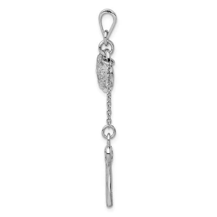 Million Charms 925 Sterling Silver Rhodium-Plated (Cubic Zirconia) CZ Heart Lock, Key Pendant