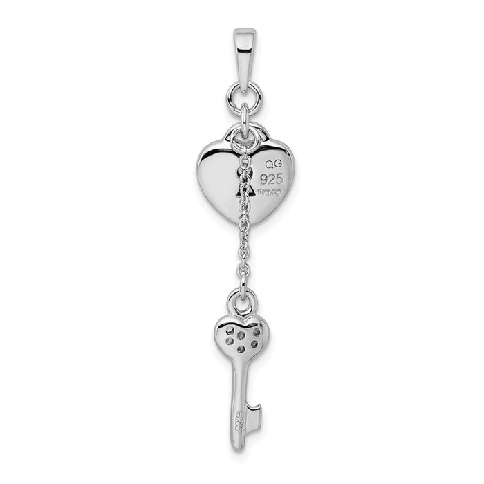 Million Charms 925 Sterling Silver Rhodium-Plated (Cubic Zirconia) CZ Heart Lock, Key Pendant