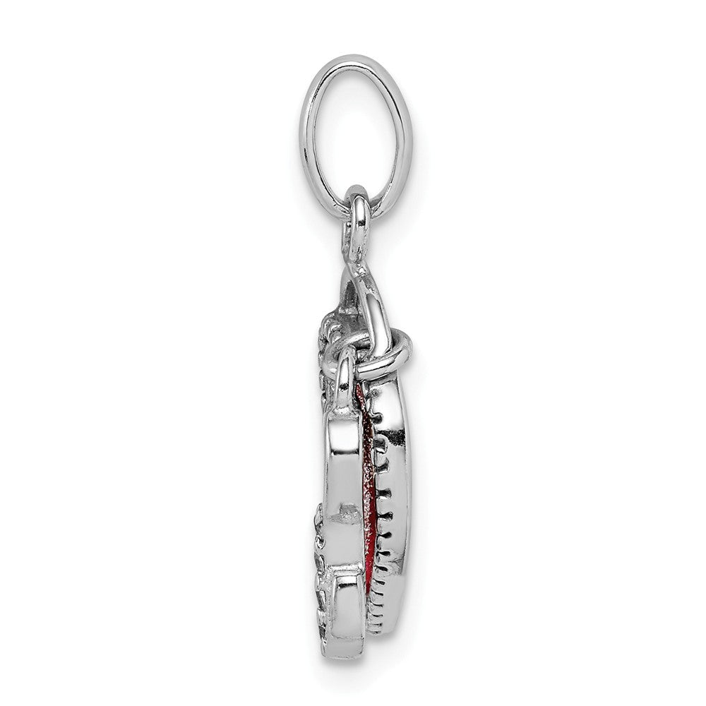 Million Charms 925 Sterling Silver Rhodium-Plated Glitter Infused Heart, Key Pendant