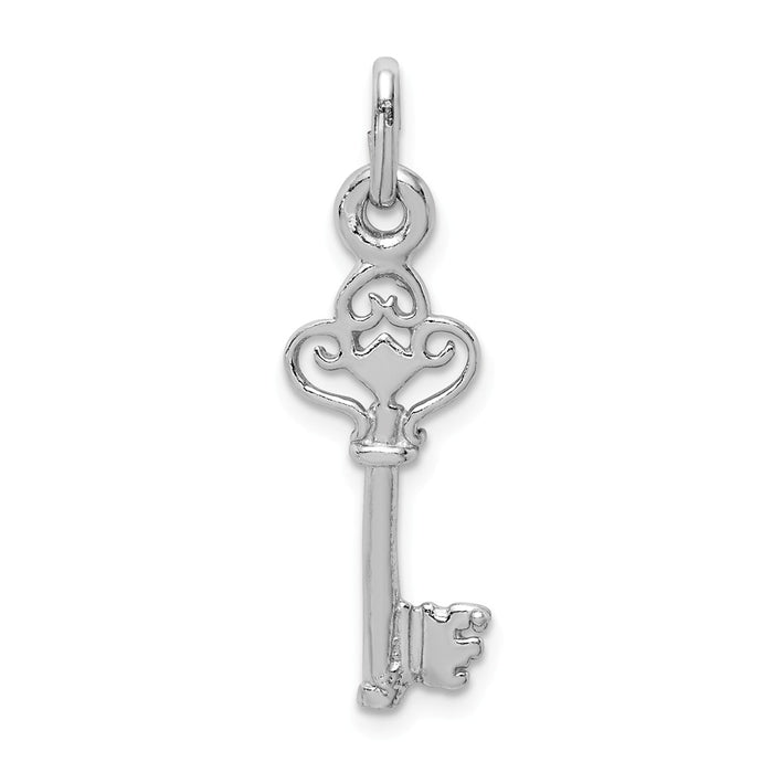 Million Charms 925 Sterling Silver Rhodium-Plated Polished Key Pendant