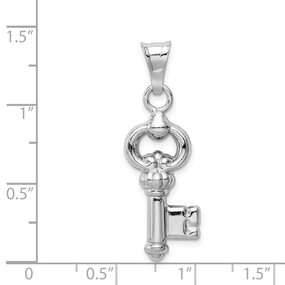 Million Charms 925 Sterling Silver Rhodium-Plated Polished Key Pendant