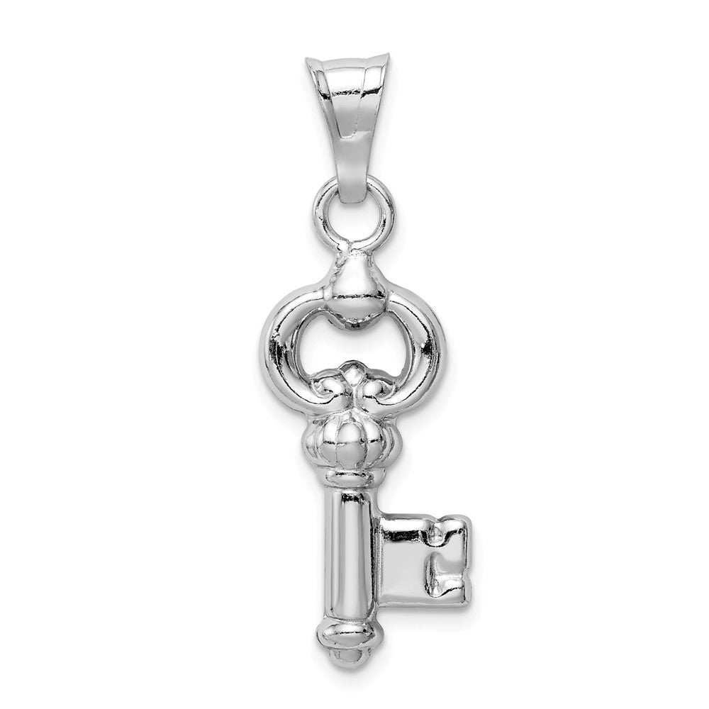Million Charms 925 Sterling Silver Rhodium-Plated Polished Key Pendant