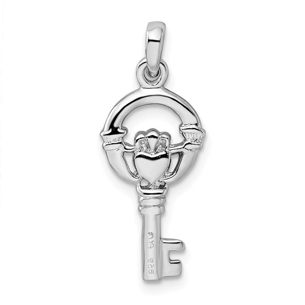 Million Charms 925 Sterling Silver Rhodium-Plated Claddagh Key Pendant