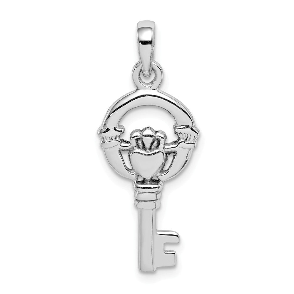 Million Charms 925 Sterling Silver Rhodium-Plated Claddagh Key Pendant