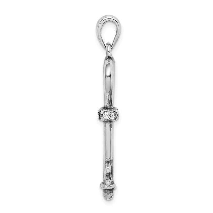 Million Charms 925 Sterling Silver Rhodium-plated Plated (Cubic Zirconia) CZ Heart Key Pendant