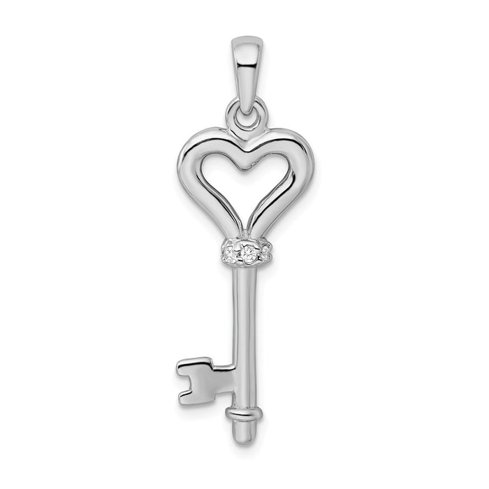 Million Charms 925 Sterling Silver Rhodium-plated Plated (Cubic Zirconia) CZ Heart Key Pendant