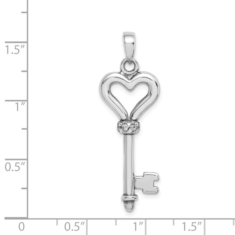 Million Charms 925 Sterling Silver Rhodium-plated Plated (Cubic Zirconia) CZ Heart Key Pendant
