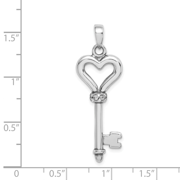 Million Charms 925 Sterling Silver Rhodium-plated Plated (Cubic Zirconia) CZ Heart Key Pendant