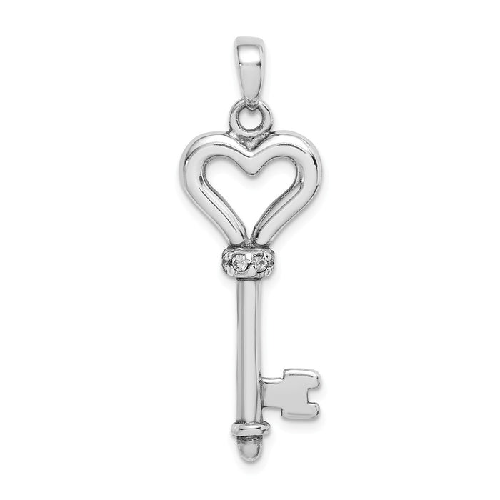 Million Charms 925 Sterling Silver Rhodium-plated Plated (Cubic Zirconia) CZ Heart Key Pendant