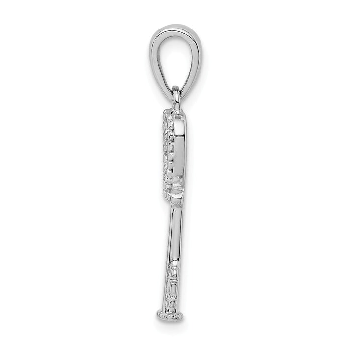 Million Charms 925 Sterling Silver Rhodium-plated Plated (Cubic Zirconia) CZ Heart Key Pendant